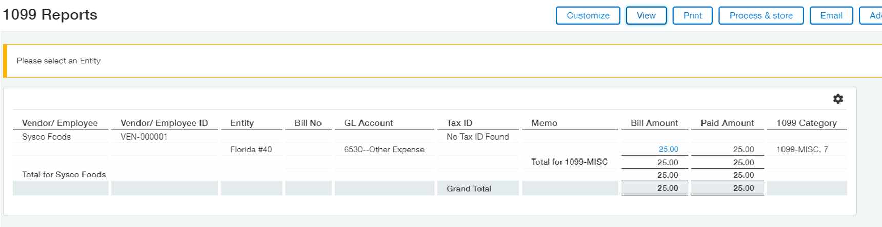 1099 Report Vendor