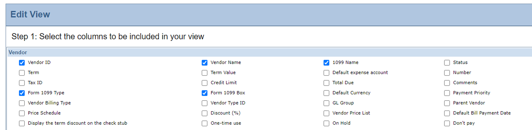 Intacct 1099 Edit View