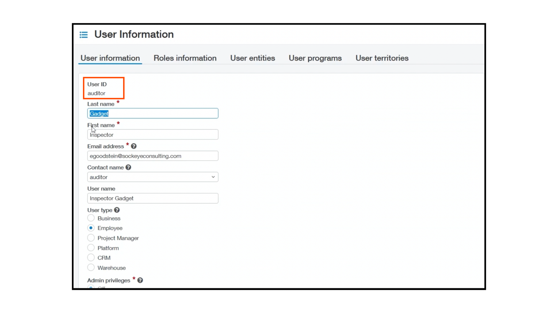 Auditor User in Sage Intacct