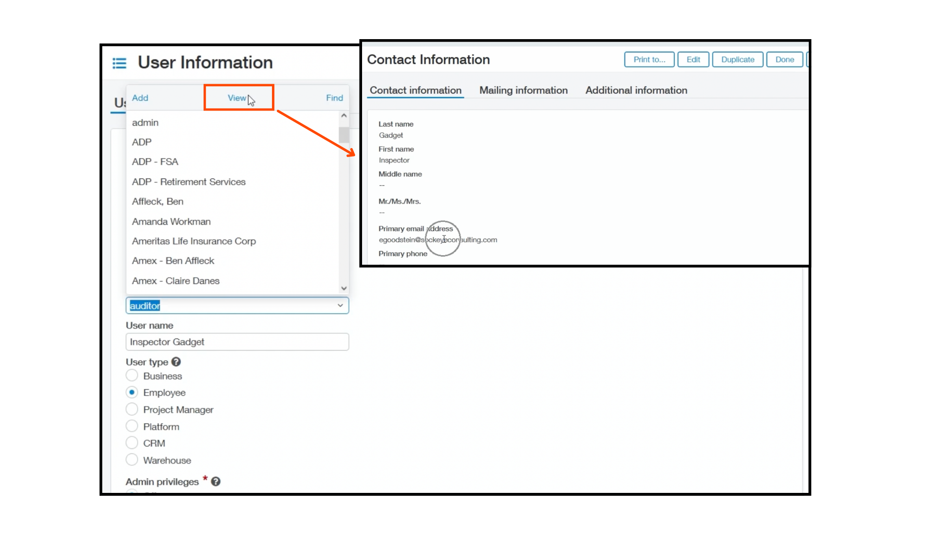 Edit Auditor User Information in Sage Intacct