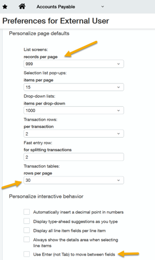 Edit Personal Preferences