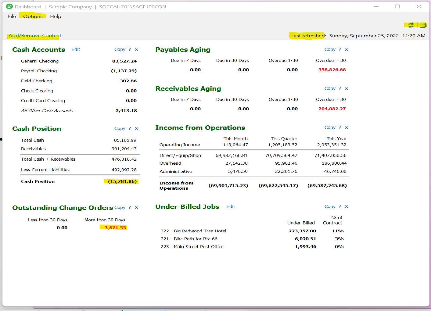 Sage 100 Contractor Dashboard