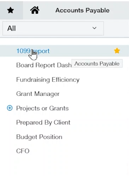 Sage Intacct favorite list