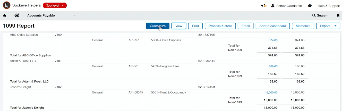 customize 1099 report  sage intacct