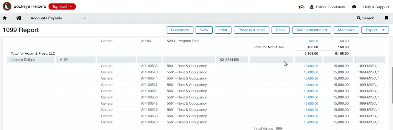 missing transaction 1099 Sage Intacct