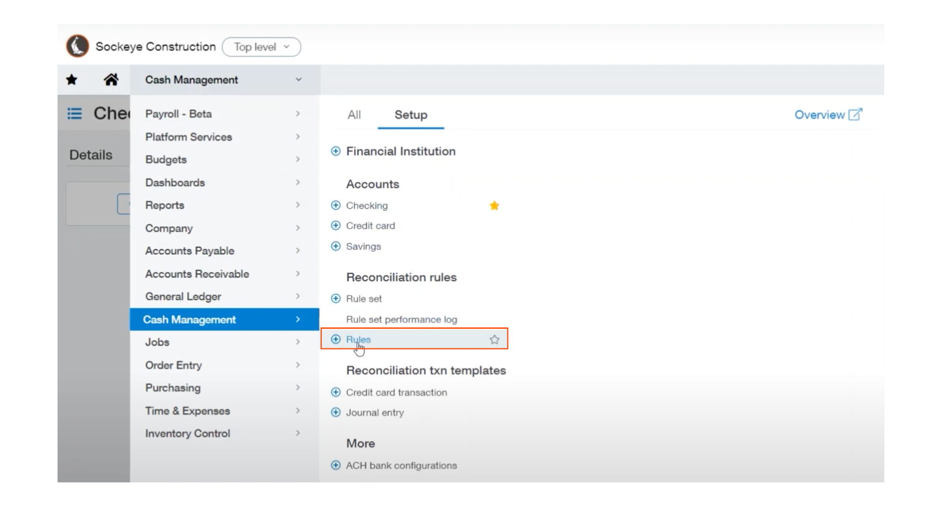 Sage Intacct Menu