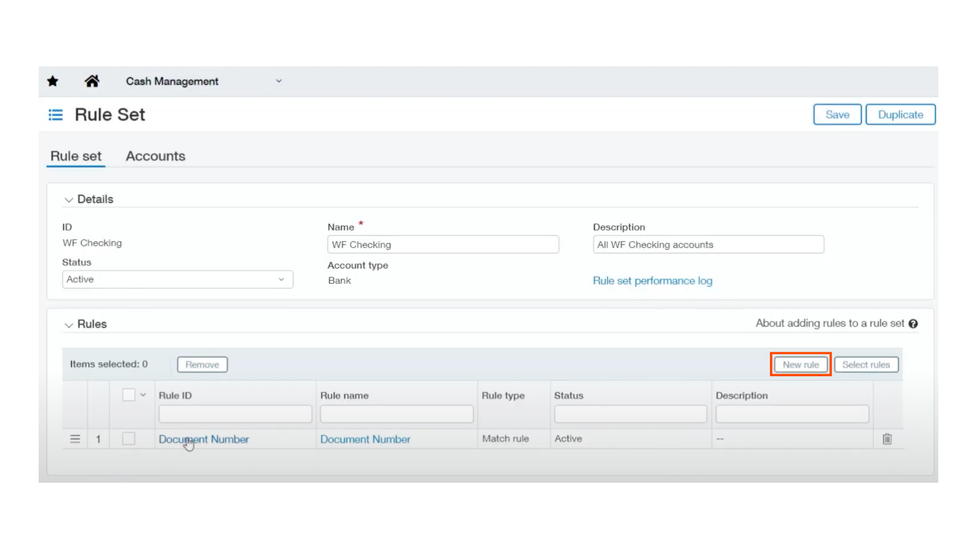 Sage intacct Rule Set