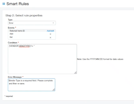 Sage Intacct Smart Rule error message