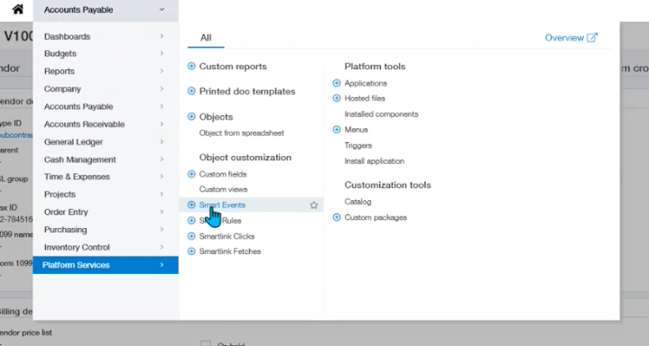 Creating a Smart event in sage intacct