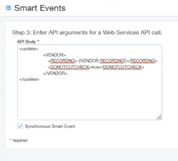 Synchronous Smart Event Sage Intacct