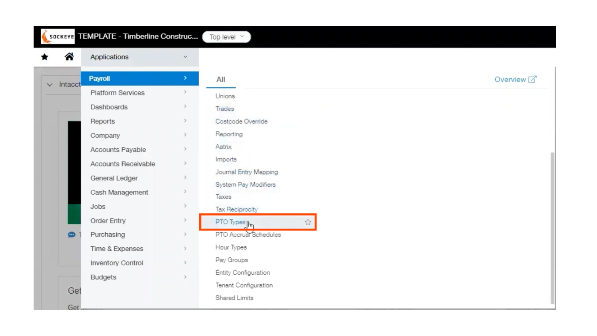 PTO Types in Intacct Menu