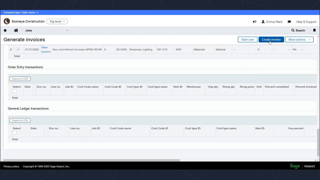 Create Invoices within Sage Intacct