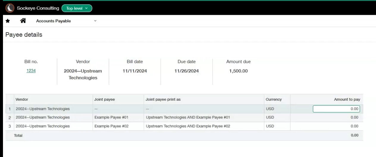 payee details